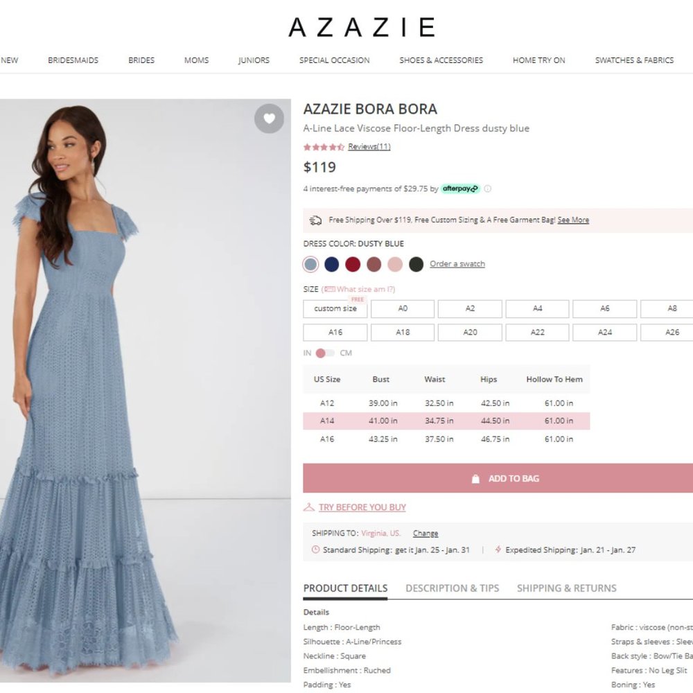 AZAZIE BORA BORA DUSTY BLUE SIZE A14